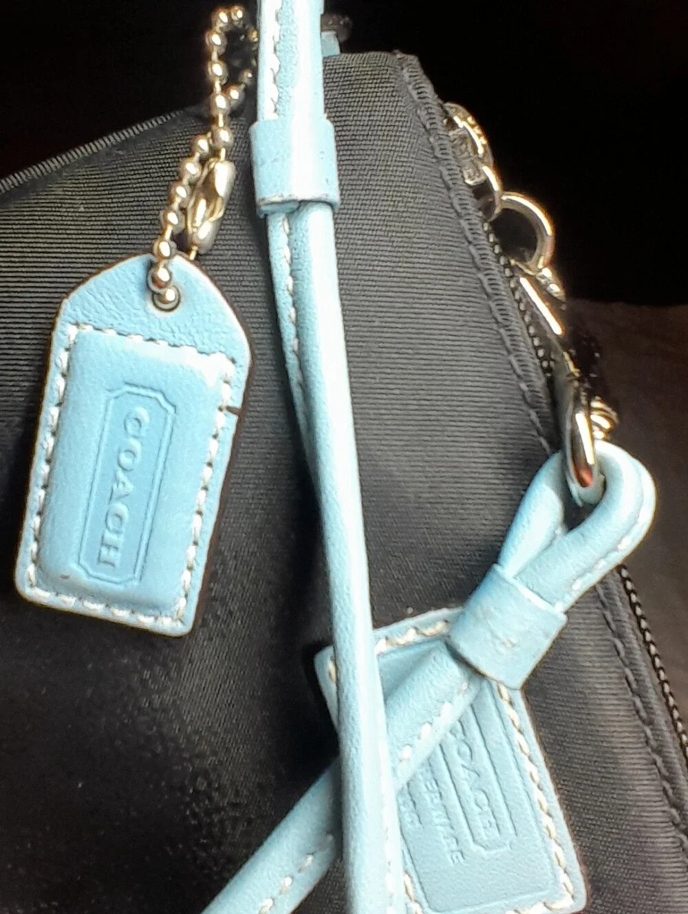 Black Wristlet Clutch with Light Blue Accents